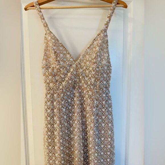 NWOT Bronx and Banco Allegra Silver Sequin Maxi Dress Gown, size XS, S &M - Picture 4 of 11